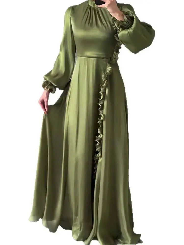Temperament Lantern Sleeve Fungus Edge Patchwork Dresses