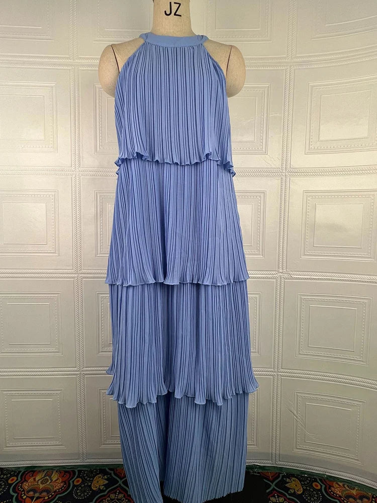 Summer Halter Neck Sleeveless Chiffon Ruffle Elegant Dresses