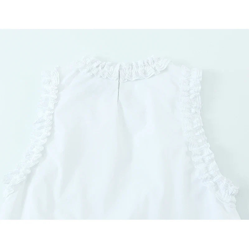Summer Ruffle O Neck Sleeveless A-line Mini White Dresses Sexy Casual Vestidos