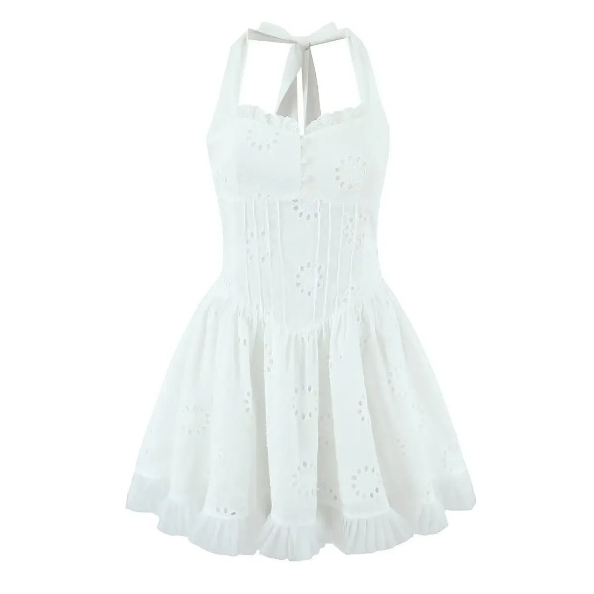 Sexy Backless Halter White Mini Dresses