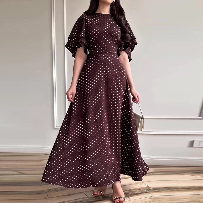 Polka Dot Printed Short Sleeved Commuting Dresses