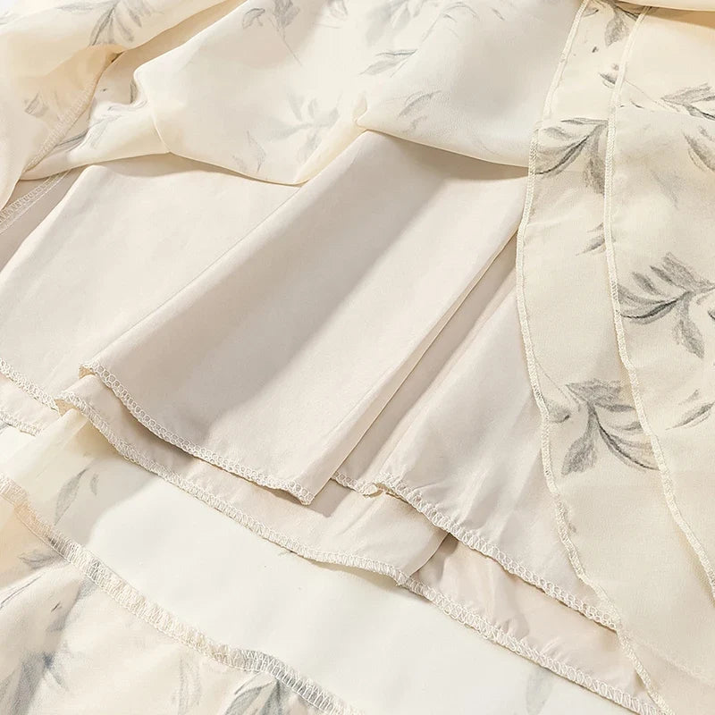 Floral Print Ruffle Trim Long Sleeve Maxi Dresses