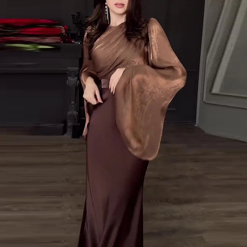 O-neck Slim Satin Dresses