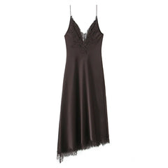 Lace Trim Long Satin Sling Dresses