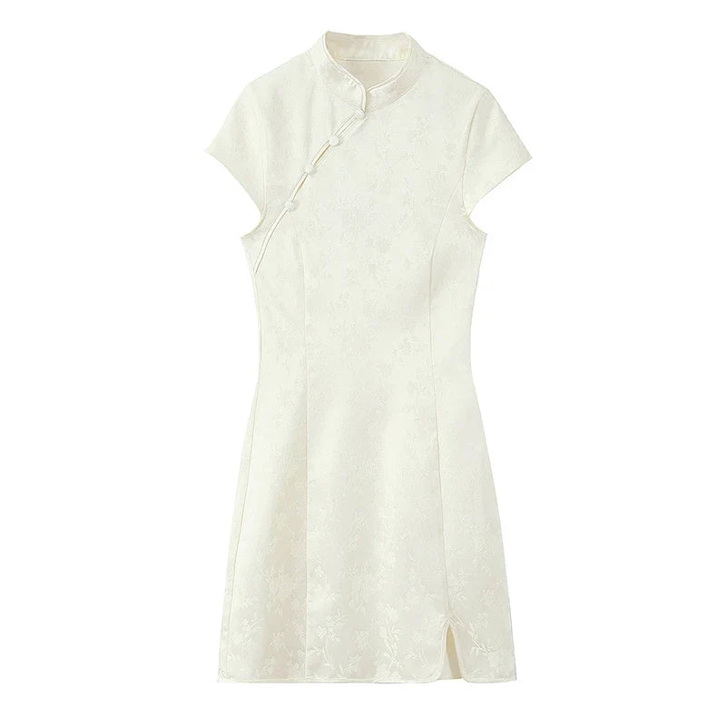 Chinese Style Jacquard Cheongsam Mini Dresses