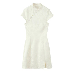 Chinese Style Jacquard Cheongsam Mini Dresses