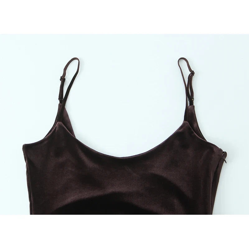Brown Sexy Sling Long Velvet Dresses
