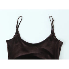 Brown Sexy Sling Long Velvet Dresses