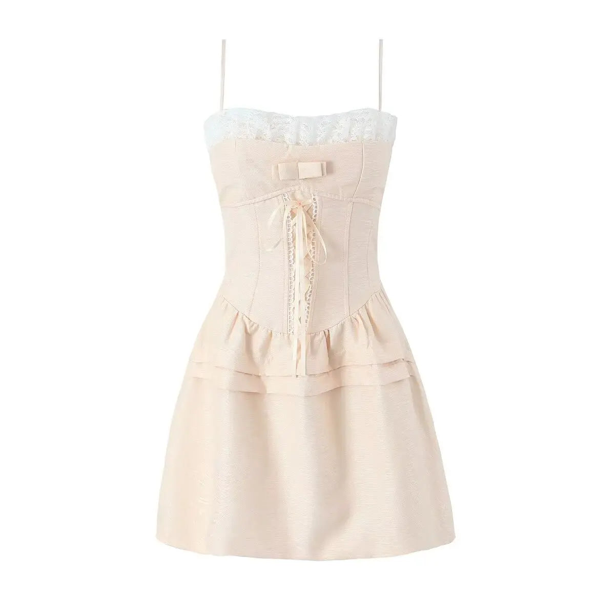 Sexy Elegant Lace Trim Bow Bandage Spaghetti Strap Mini Dresses