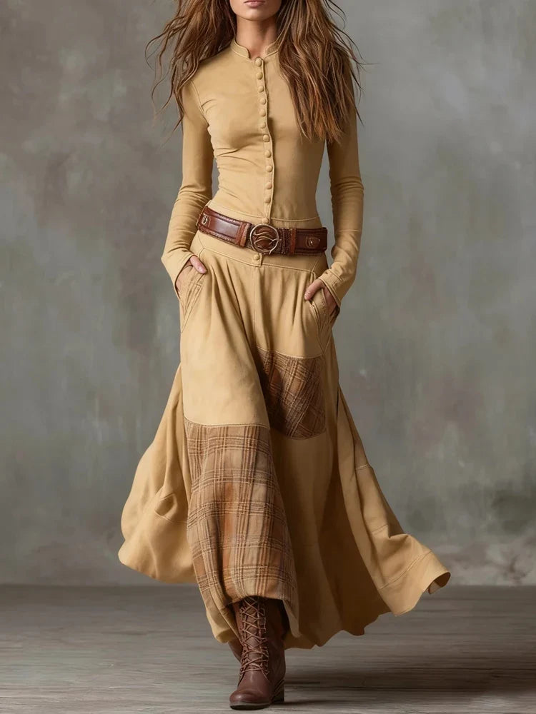 Autumn Button High Waist Commuting Dresses