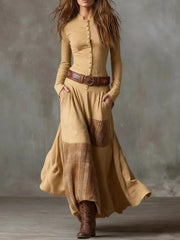 Autumn Button High Waist Commuting Dresses