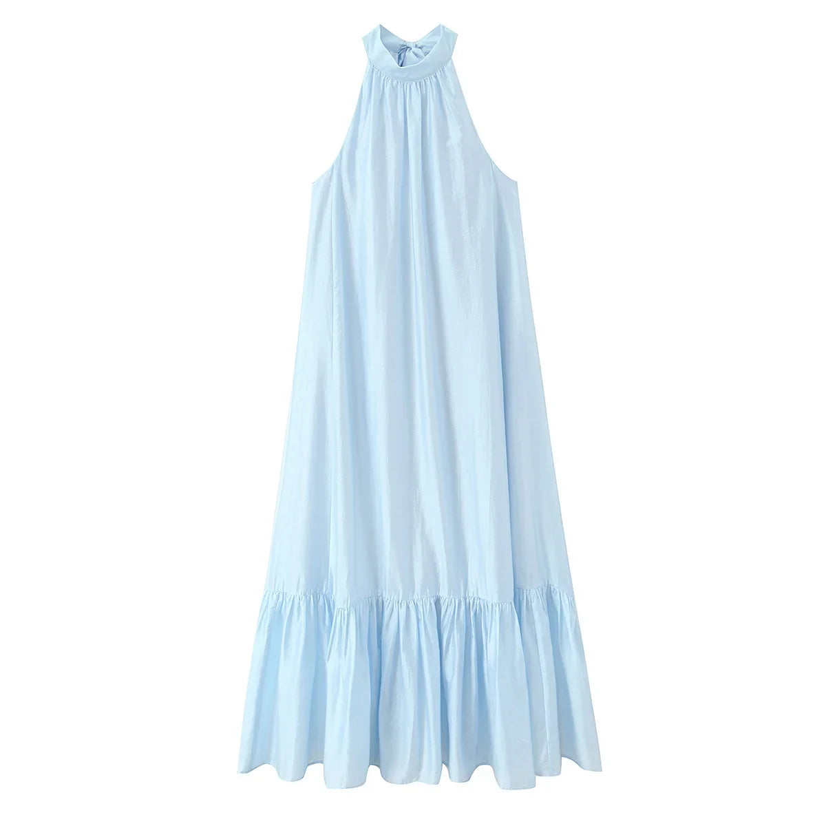 Elegant Light Blue Sleeveless Halter Dresses