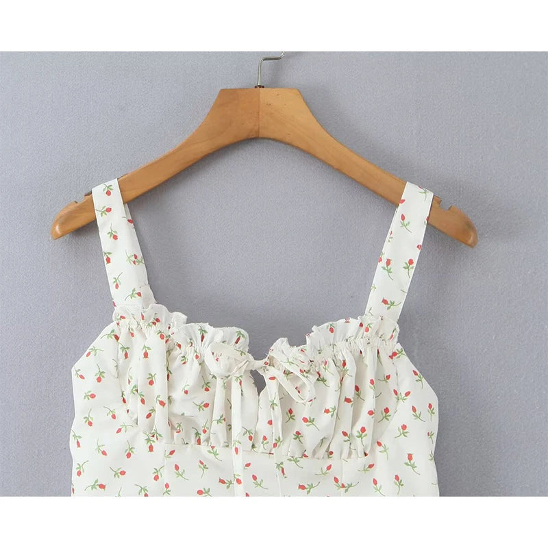 Sexy Sweet Girl French Style Floral Print Sling Mini Dresses