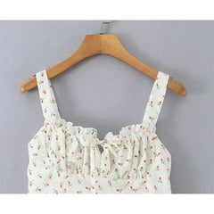 Sexy Sweet Girl French Style Floral Print Sling Mini Dresses