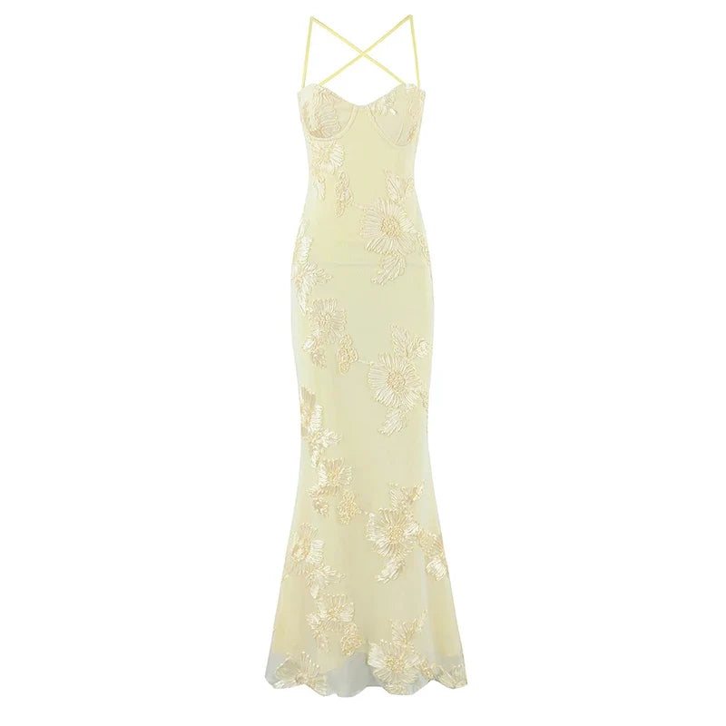 Spaghetti Straps Elegant Evening Party Long Dresses For Bandage Backless Sexy Slim Mermaid Dresses