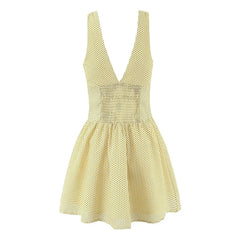 V-Neck Slim Fit Yellow Polka Dot Dresses