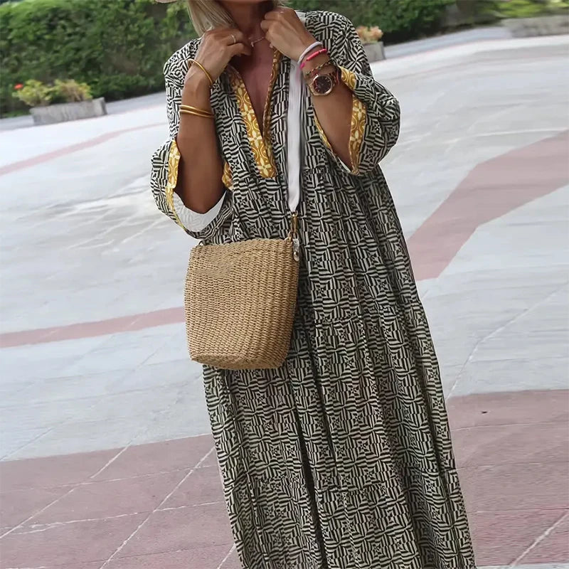 V Neck Half Sleeve Summer Vintage Dresses