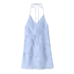 Light Blue Halter Neck Mini Dresses