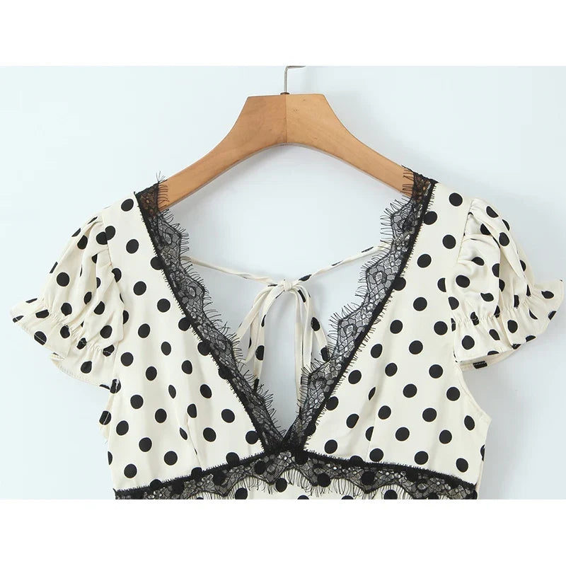 Lace Trim Polka Dot Dresses