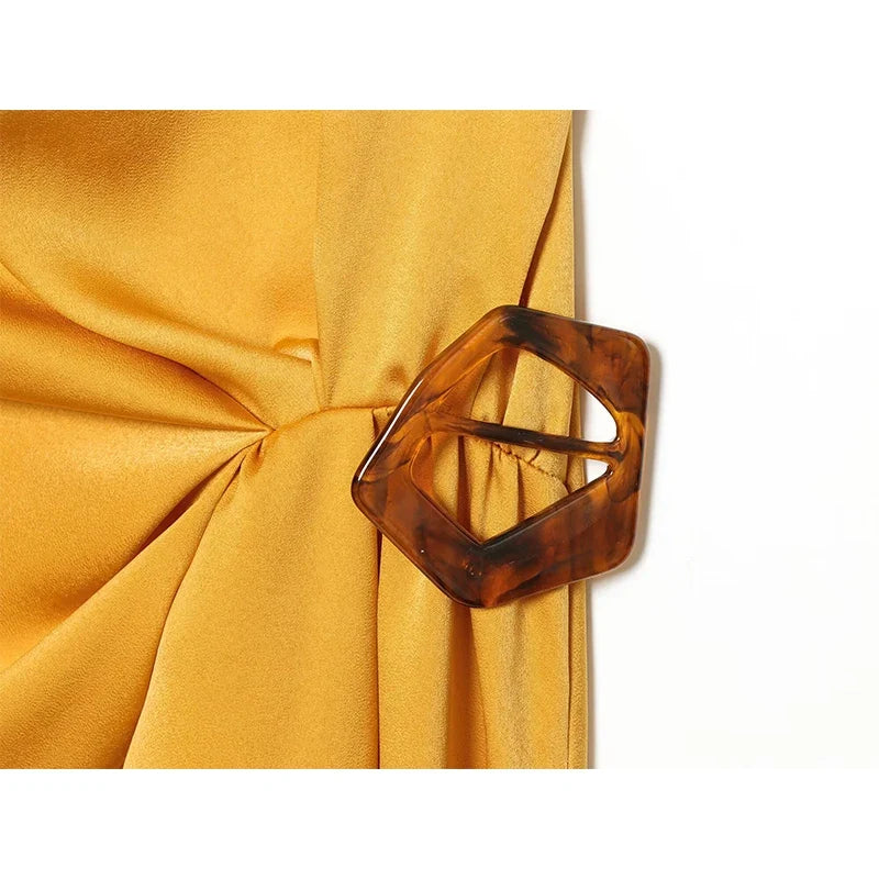 Summer Round Neck Asymmetrical Buckle Dresses