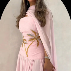 Chiffon Shawl Printed Evening Dresses