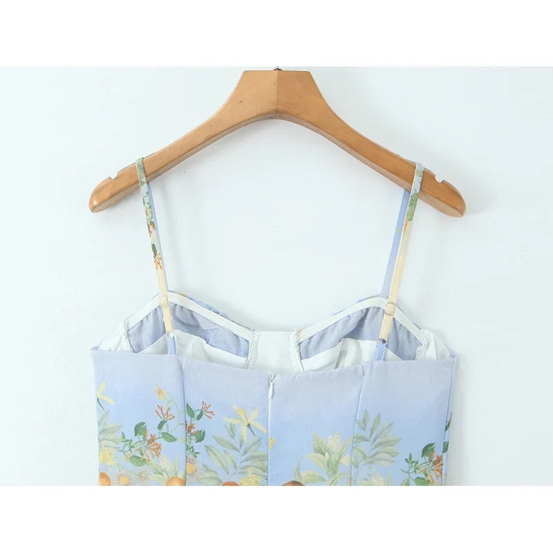 Sexy Spaghetti Straps Floral Print Boho Dresses Elegant A-line Midi Summer Vacation Dresses