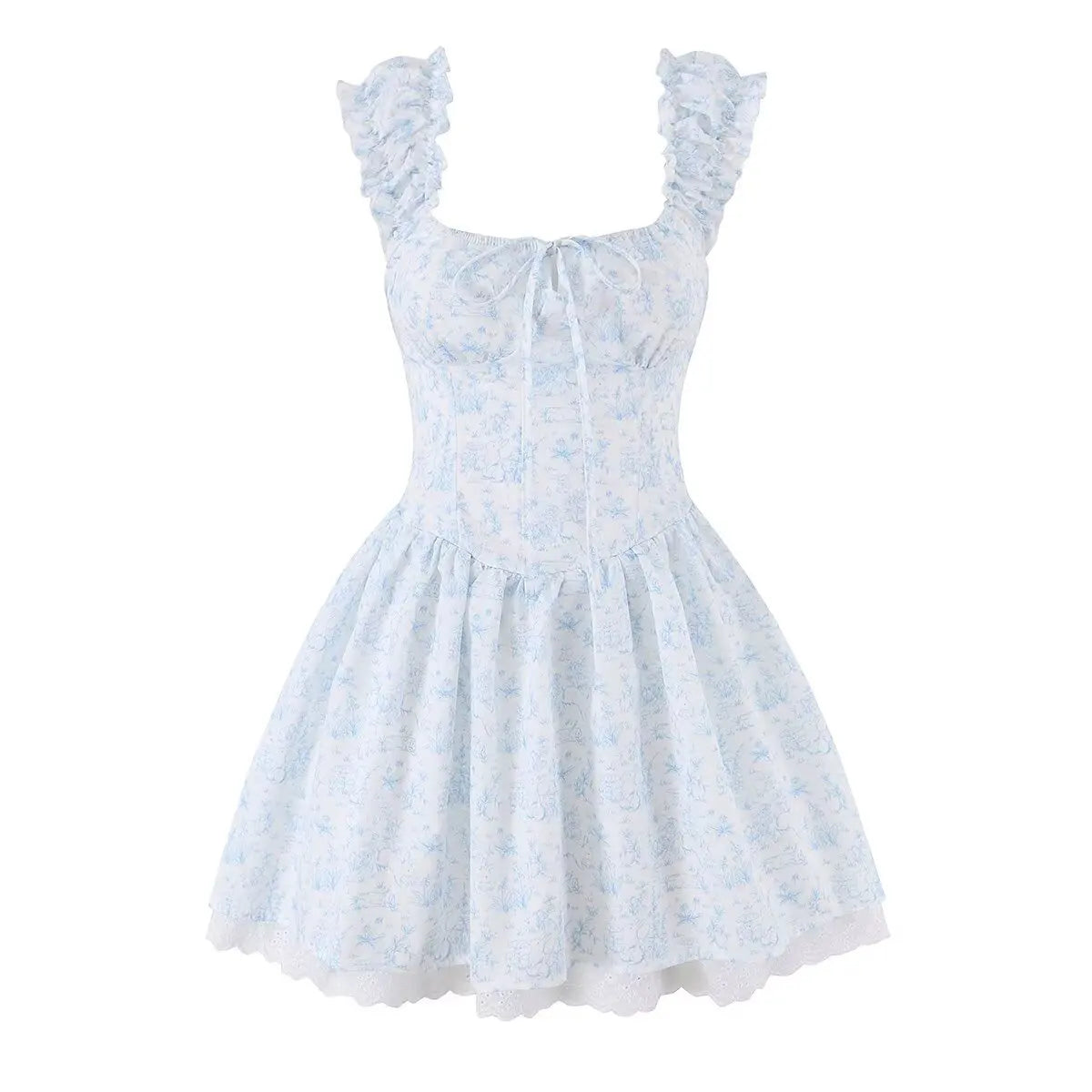 Lace Patchwork Floral Print Fairy Corset Mini Dresses