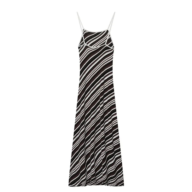 Sexy Spaghetti Straps Striped Midi Dresses