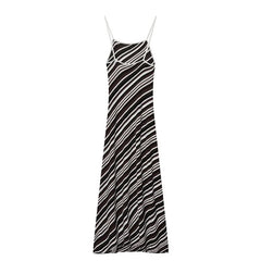 Sexy Spaghetti Straps Striped Midi Dresses