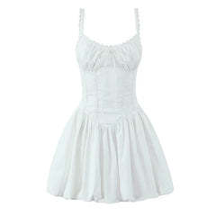 Lace Spliced Black White Sling Mini Dresses Low Waist Cotton Summer Sexy Party Dresses