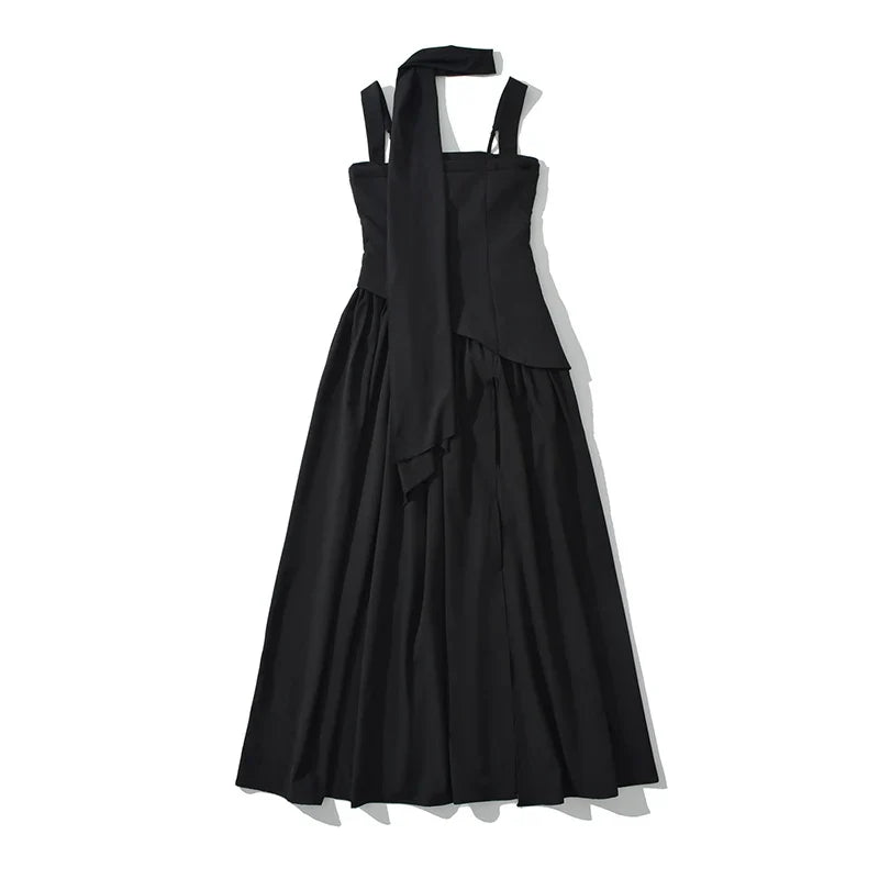 Sexy Slit Elegant With Scarf Sling Party Dresses Lace Up Bandage Back Fit And Flare Dresses