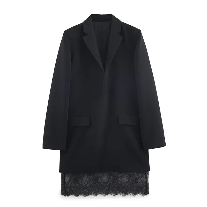 Lace Trim Black Blazer Dresses