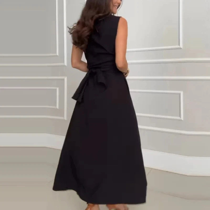 Office Ladies Lapel High Waist Long Dresses