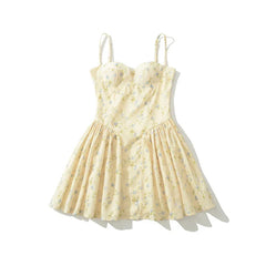 Yellow Floral Print Mini Dresses