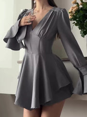 Simple Solid Color Waist Cinched Commuting Dresses