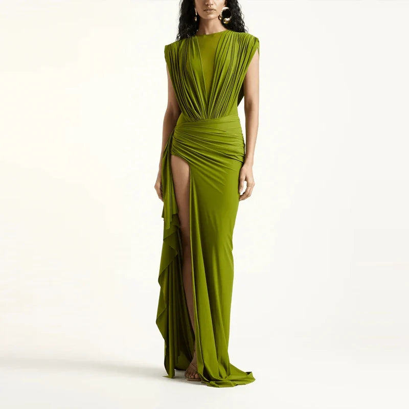 O-neck Sleeveless Split Maxi Dresses