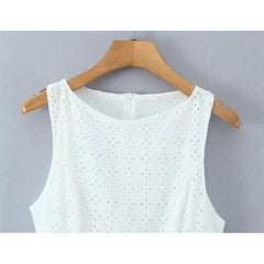 Summer Hollow Out Embroidery White Sleeveless Dresses