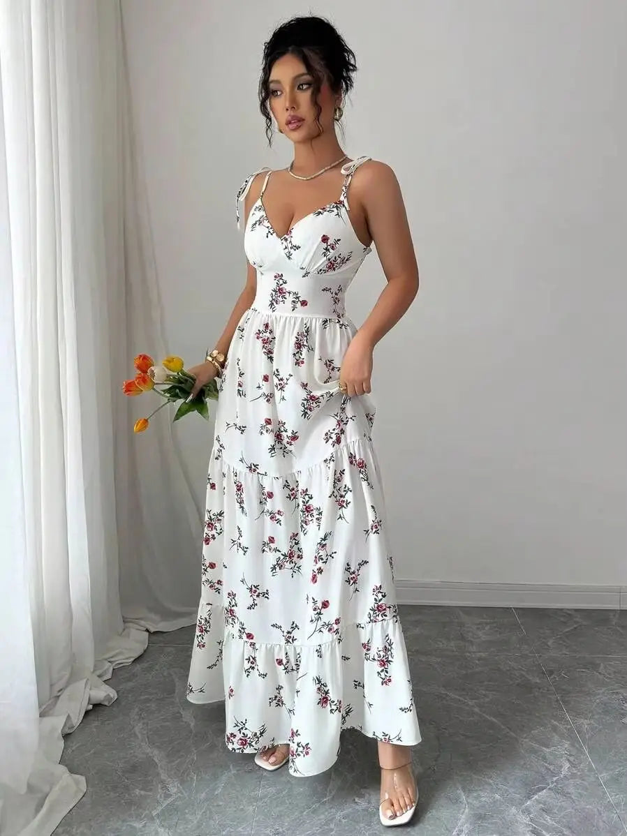 Ditsy Floral Ruffle Hem Sleeveless Dresses