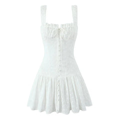 Sweet Floral Embroidery White Tank Dresses