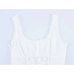 Sexy Lace Trim Embroidery White Tank Dresses