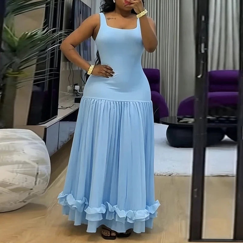 Square Neck Design Office Maxi Dresses