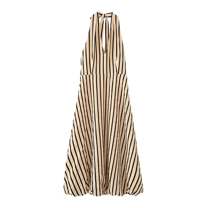 Striped Halter Bubble Maxi Dresses