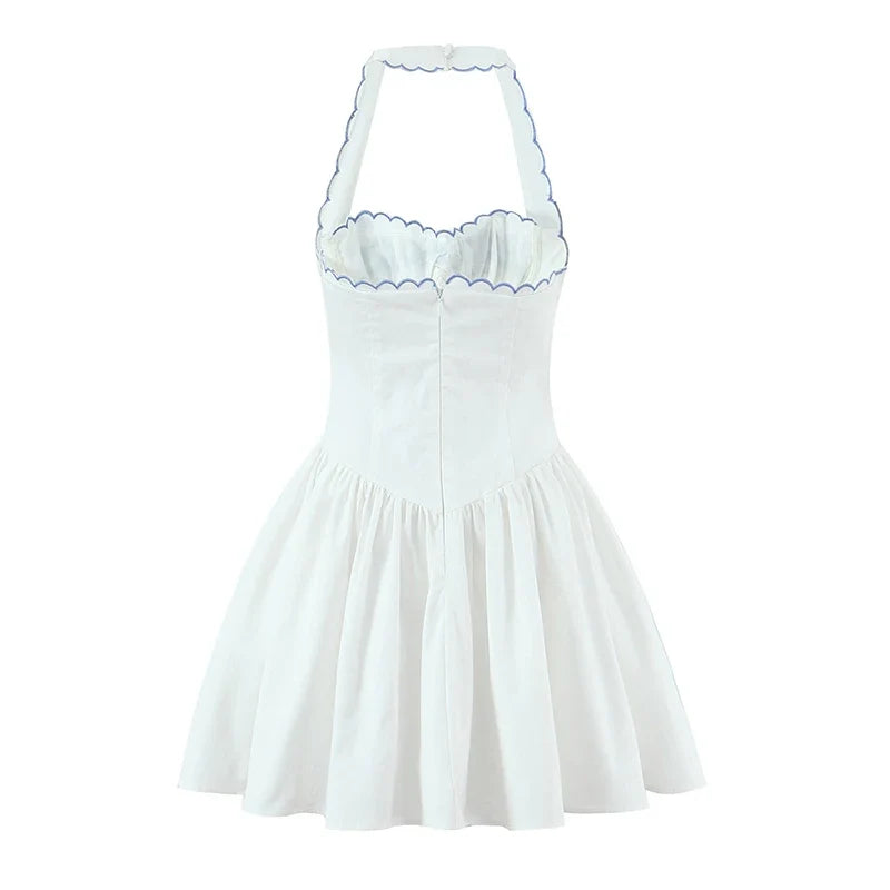 Sexy Backless Halter Embroidery White Dresses