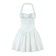 Sexy Backless Halter Embroidery White Dresses