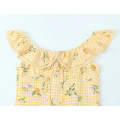 Floral Print Plaid Yellow Summer Dresses