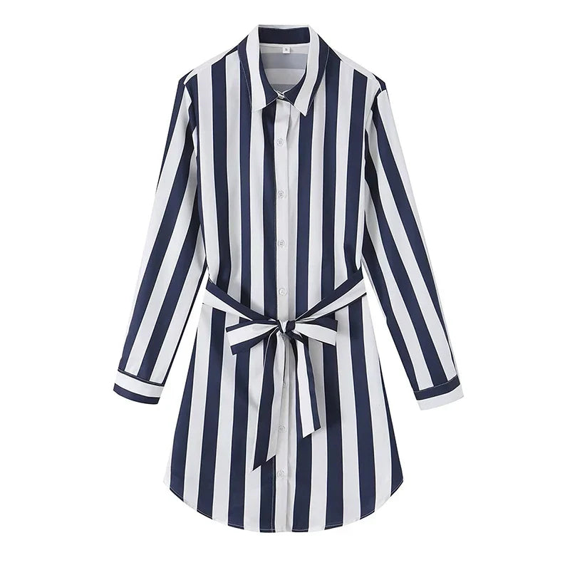 Summer Vintage Striped Shirt Dresses