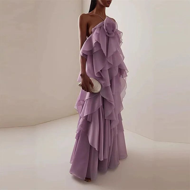 Sexy Halter Flower Swing Long Dresses