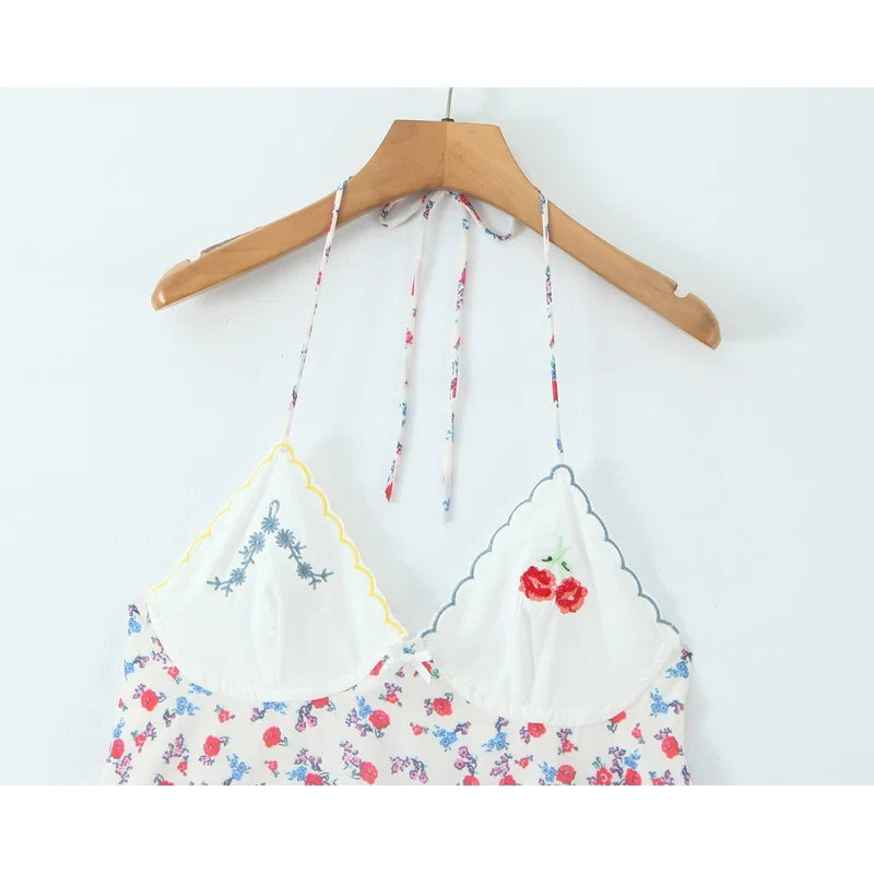 Sexy Backless Floral Print Halter Mini Dresses