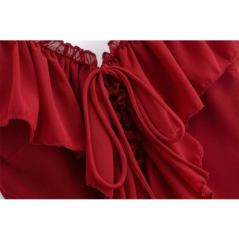Sexy Spaghetti Straps Ruffle V Neck Long Dresses Summer A-line Elegant Evening Backless Party Maxi Vestidos