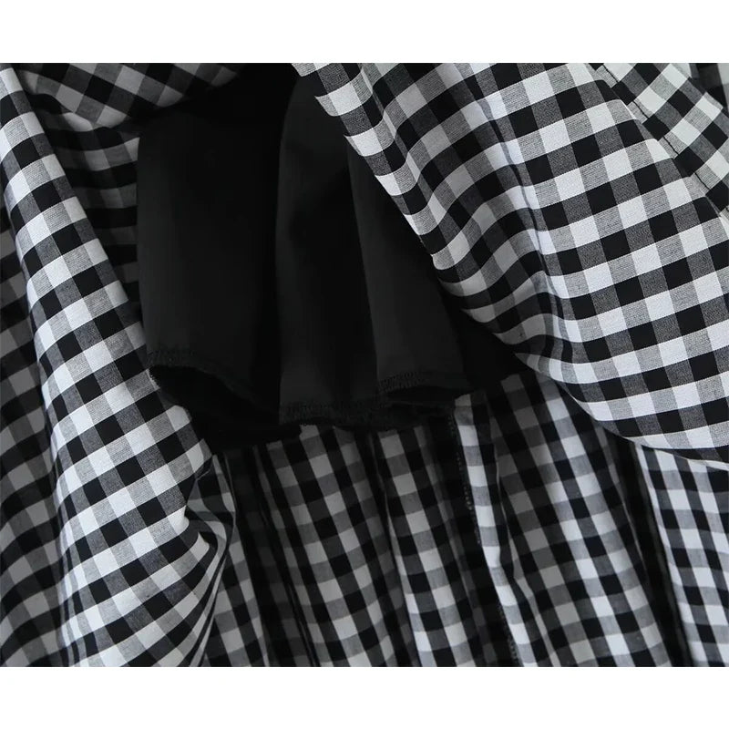 French Style Vintage Puff Sleeve Plaid Dresses